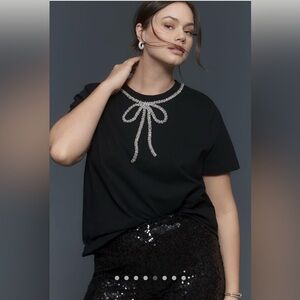 NWT English Factory Rhinestone Bow Tee, Size 2x